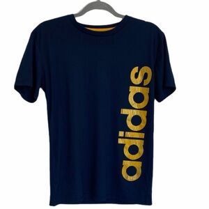 Adidas Climalite Boys Blue Tee with Bold Yellow Lettering